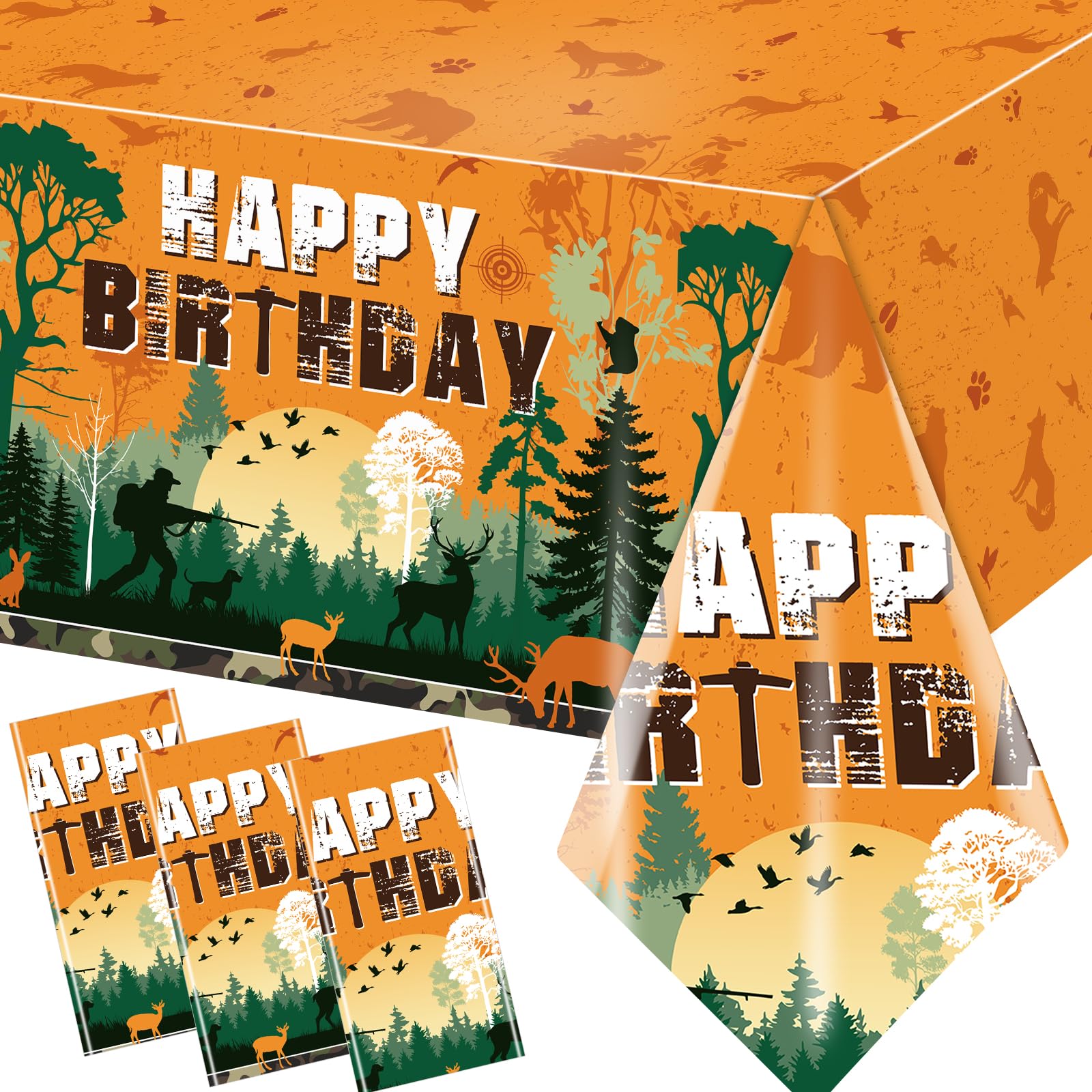 pugipien Hunting Birthday Party Decorations Happy Birthday Tablecloths for Boys Oh Deer Hunting Party Table Cover Camo Hunting Decor for Gone Hunting