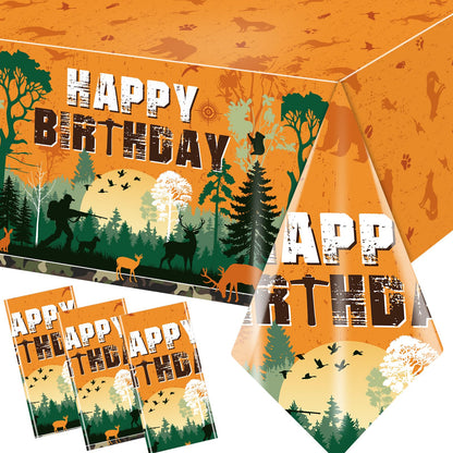 pugipien Hunting Birthday Party Decorations Happy Birthday Tablecloths for Boys Oh Deer Hunting Party Table Cover Camo Hunting Decor for Gone Hunting