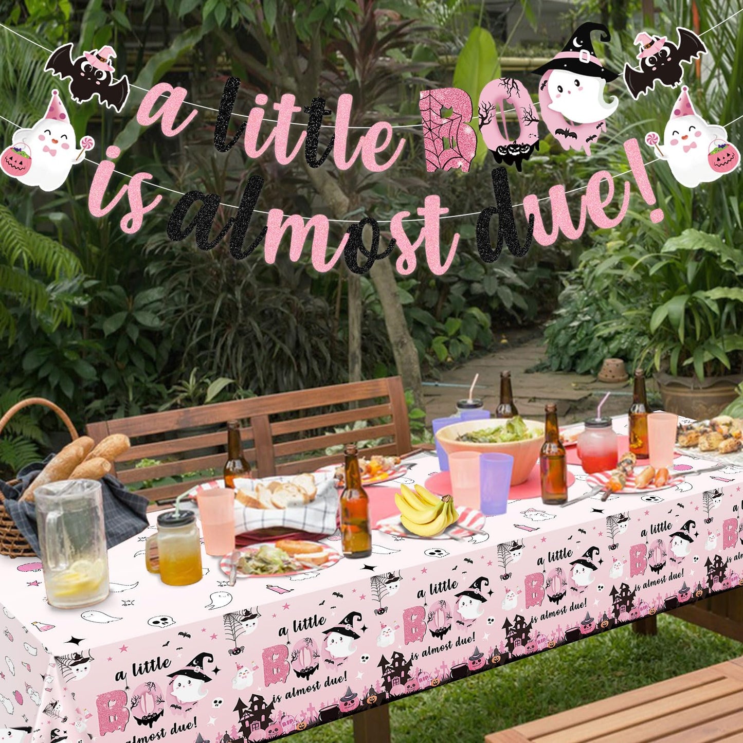 Yavxzvbw 3Pcs A Little Boo is Almost Due Decorations Pink Halloween Tablecloth Little Boo Baby Shower Decorations Girl for Halloween Baby Shower