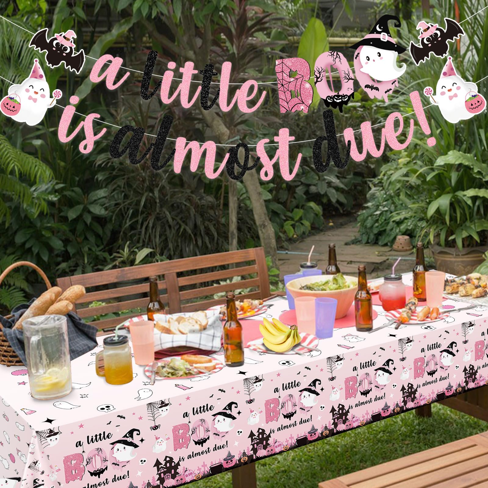 Yavxzvbw 3Pcs A Little Boo is Almost Due Decorations Pink Halloween Tablecloth Little Boo Baby Shower Decorations Girl for Halloween Baby Shower