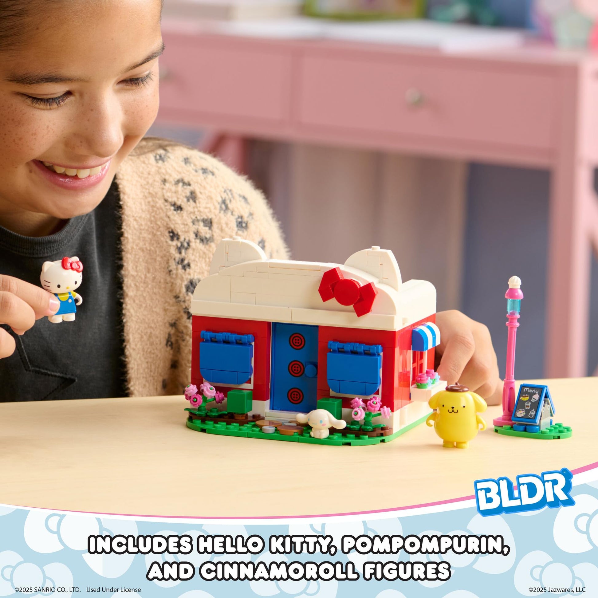 BLDR Hello Kitty and Friends, Hello Kitty’s Dream Cafe Building Set 0076 with Hello Kitty, Cinnamoroll, and Pompompurin Minifigures - Gift for Kids