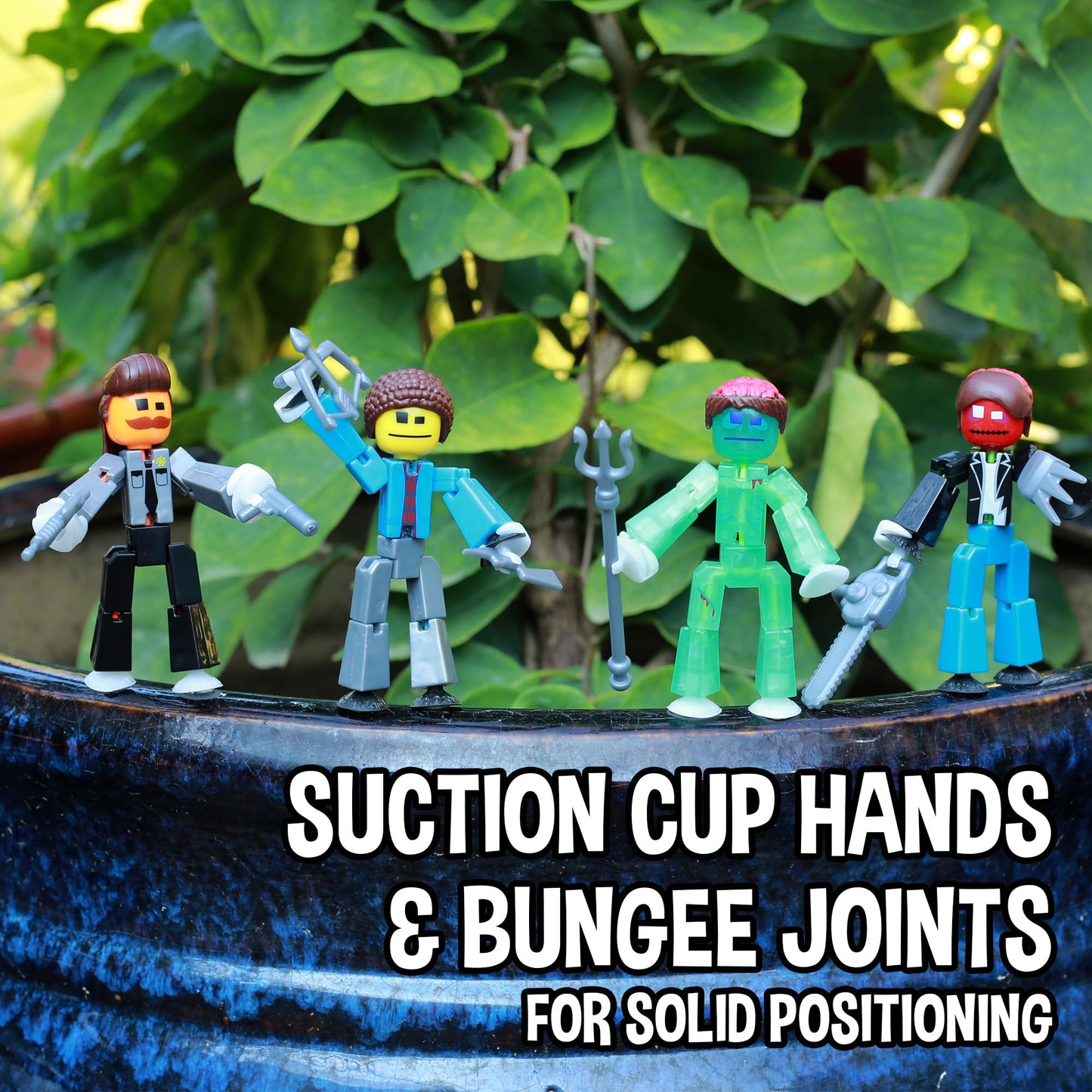 Zing StikBot Zombie Hunters Pack, Set of 4 Printed StikBots Collectable Figures, Includes 4 StikBots and Accessories, Stop Motion Toy for Kids Ages 4
