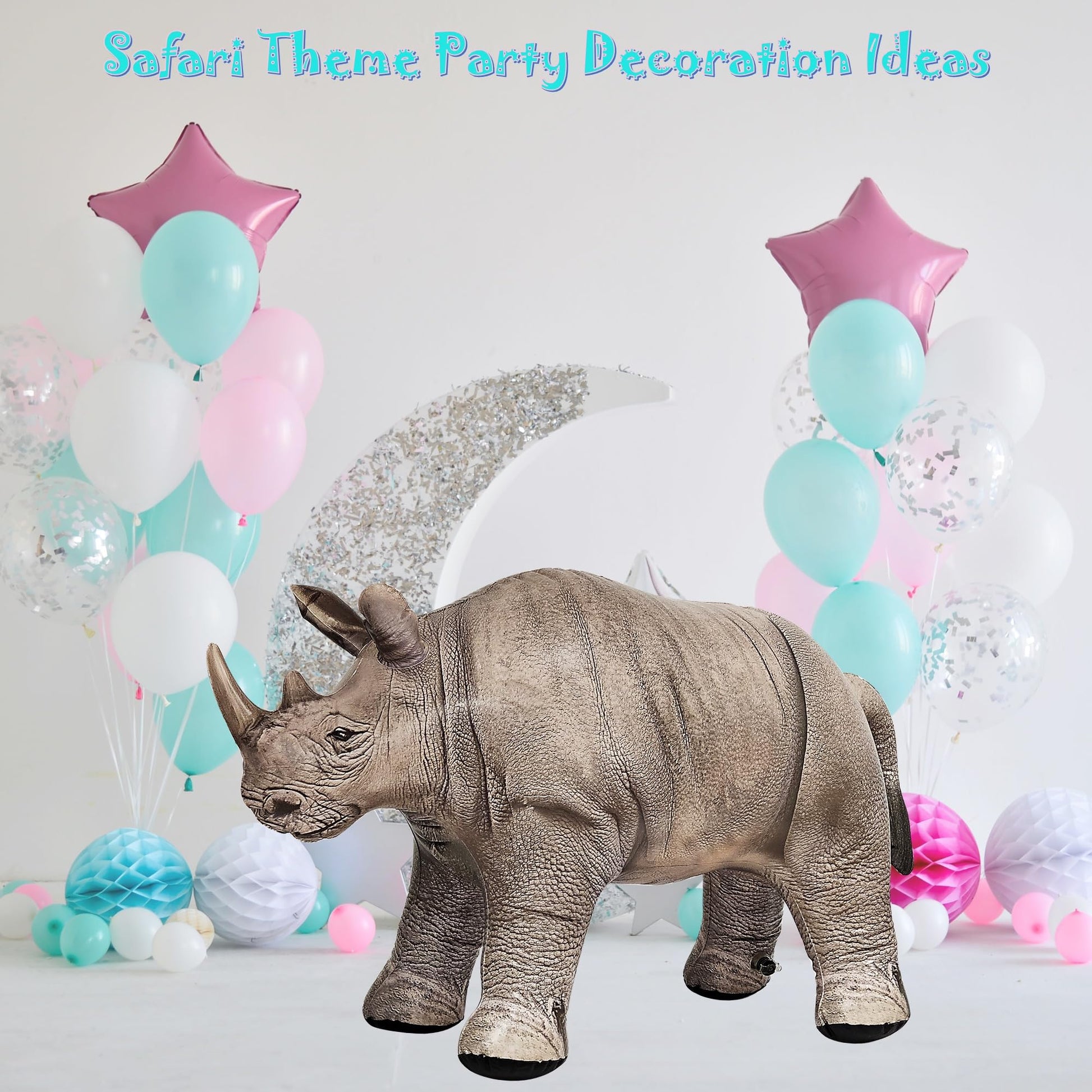 Jet Creations 36” Long Inflatable Rhinoceros Toy - Gray Rhino Beast Figure for Safari Party Decoration, Wildlife Photo Prop, Realistic Design, Easy