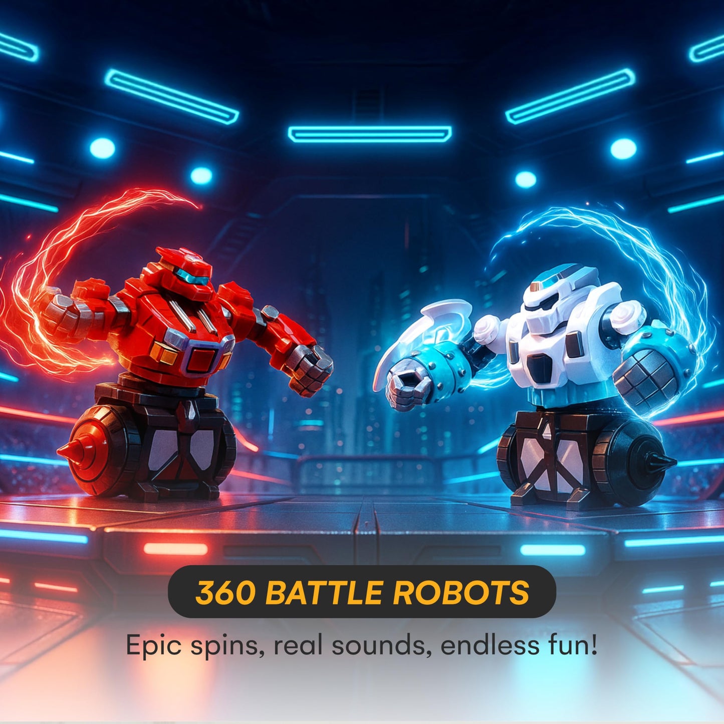 Top Race Remote Control Fighting Toy - 2-Pack Red & Blue RC Robots with Lights, Sounds & 360° Rotation - Interactive Intelligent Playset for Kids
