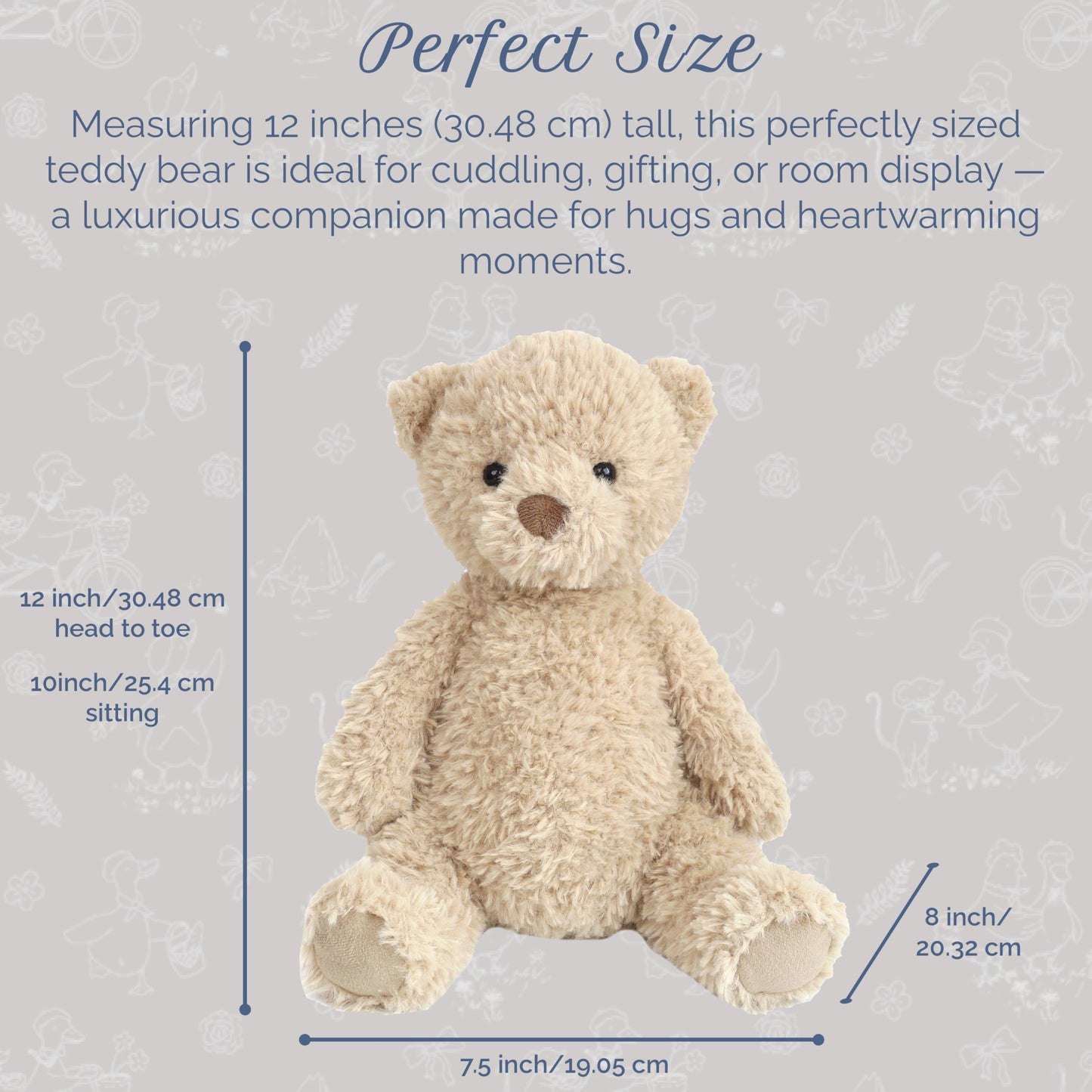 MON AMI Marshmallow Bear 12-Inch Stuffed Animal, Soft Teddy Bear Plush