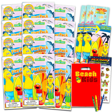 Sesame Street Ultimate Party Favors for Toddlers Kids Bundle - 12 Sets with Stickers, Coloring Books, Crayons, Loot Bags, and Bonus Stickers (Party