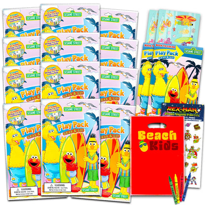 Sesame Street Ultimate Party Favors for Toddlers Kids Bundle - 12 Sets with Stickers, Coloring Books, Crayons, Loot Bags, and Bonus Stickers (Party