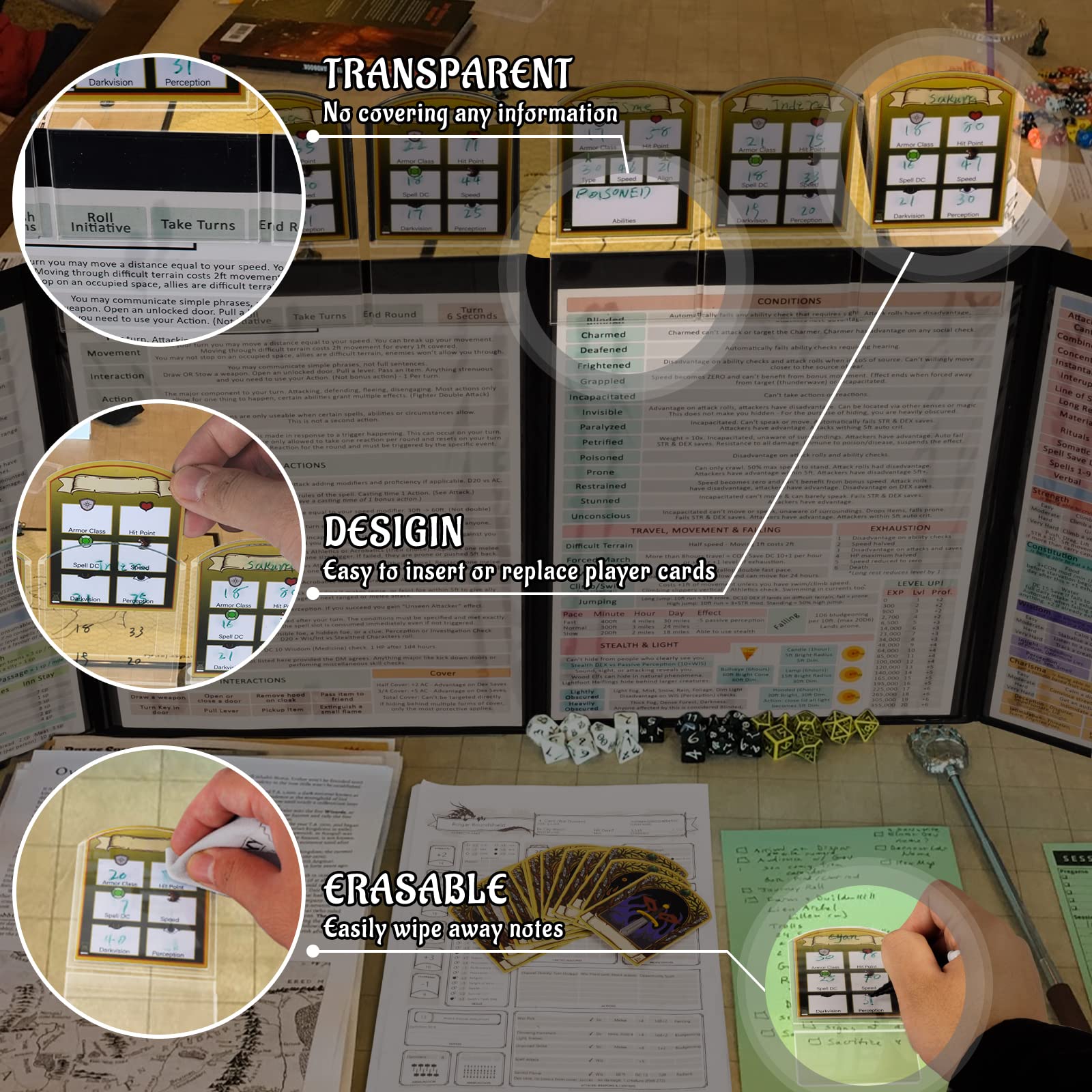 CZYY DND Initiative & Combat Tracker Set, Acrylic Markers with Insert Cards