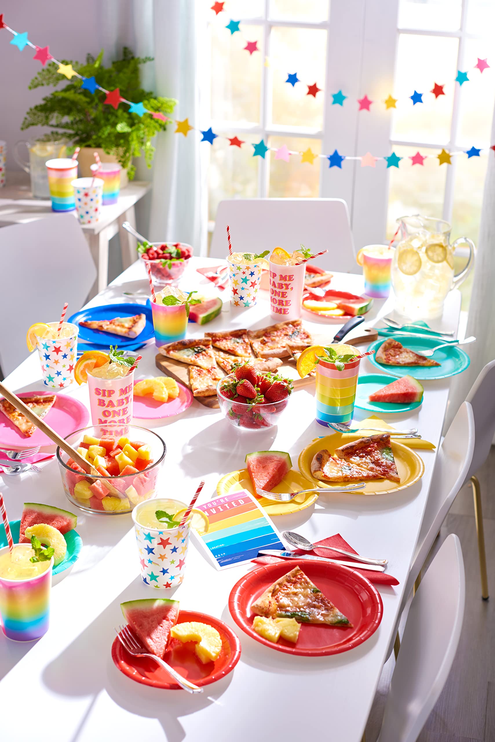 American Greetings 50-Count 9 in. x 9 in. Rainbow Paper Dinner Plates