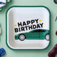 Modern Whimsy Race Car Birthday Party Decorations - 64 Pc Car Tableware Serves 16 - Square Plates, Die-Cut Car Napkins & Forks - Green Boys Car Themed
