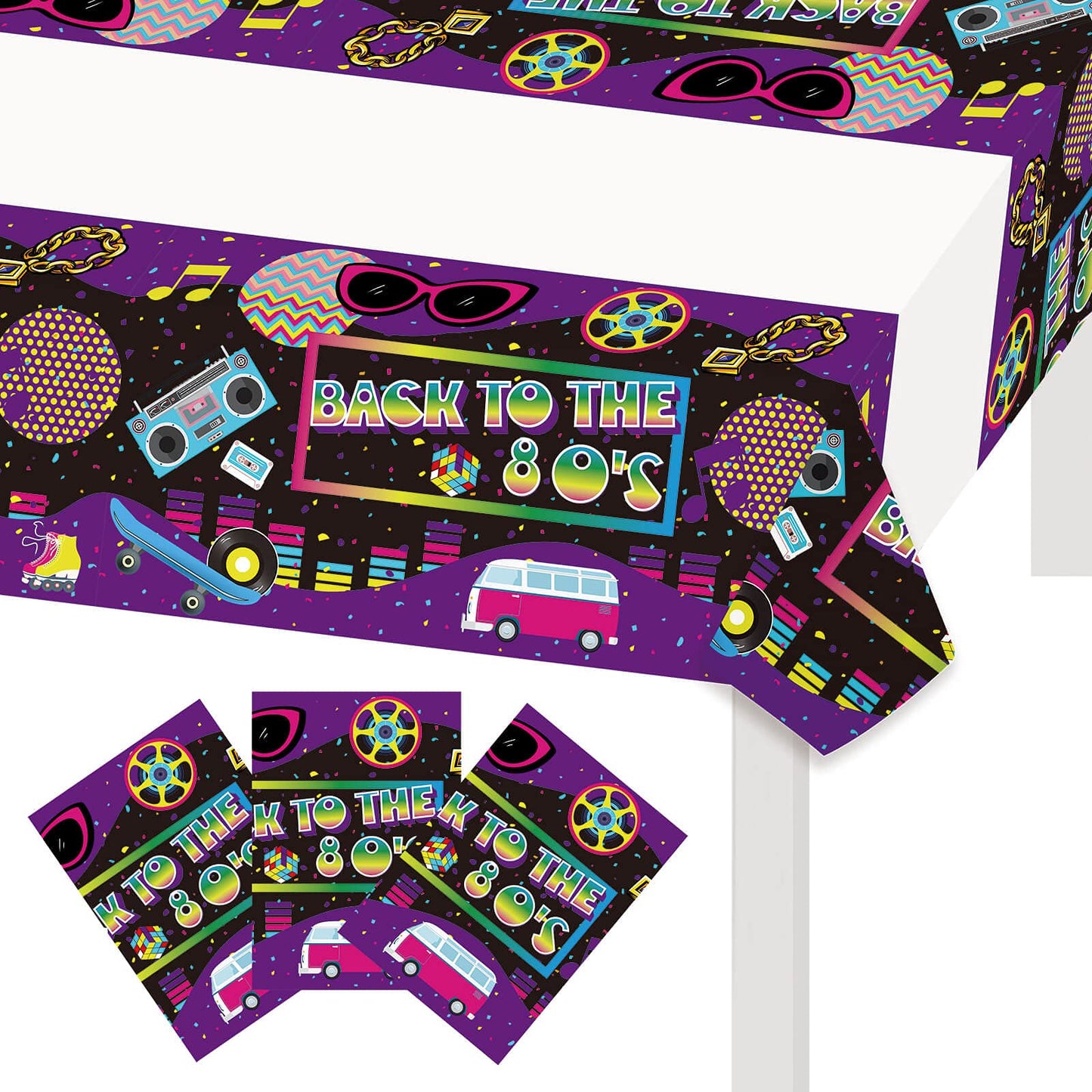 3 Pcs Back to The 80's Tablecloth Retro Radio 80s Party Table Covers for Throwback 80's/Funny 1980's/I Love 80s/Rock Punk Disco Hip Hop 80th Birthday