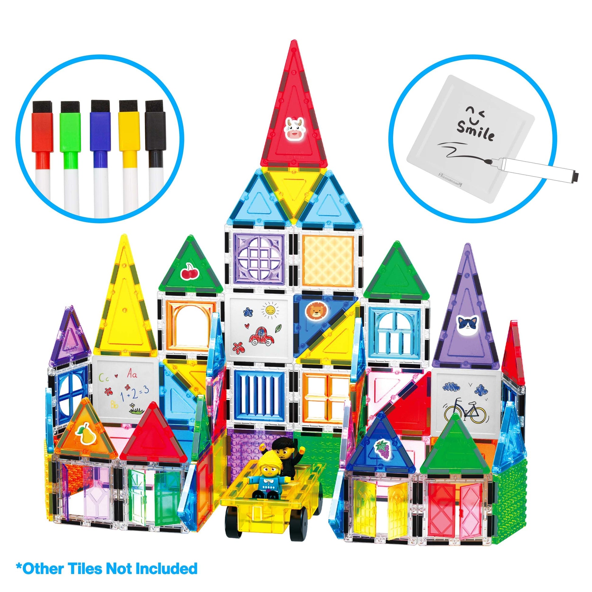Canvas Tiles Whiteboard with 8 Magnetic Building Tiles & 5 Marker Pens Expansion Construction Blocks STEAM Learning Kits Educational Toy Set Preschool