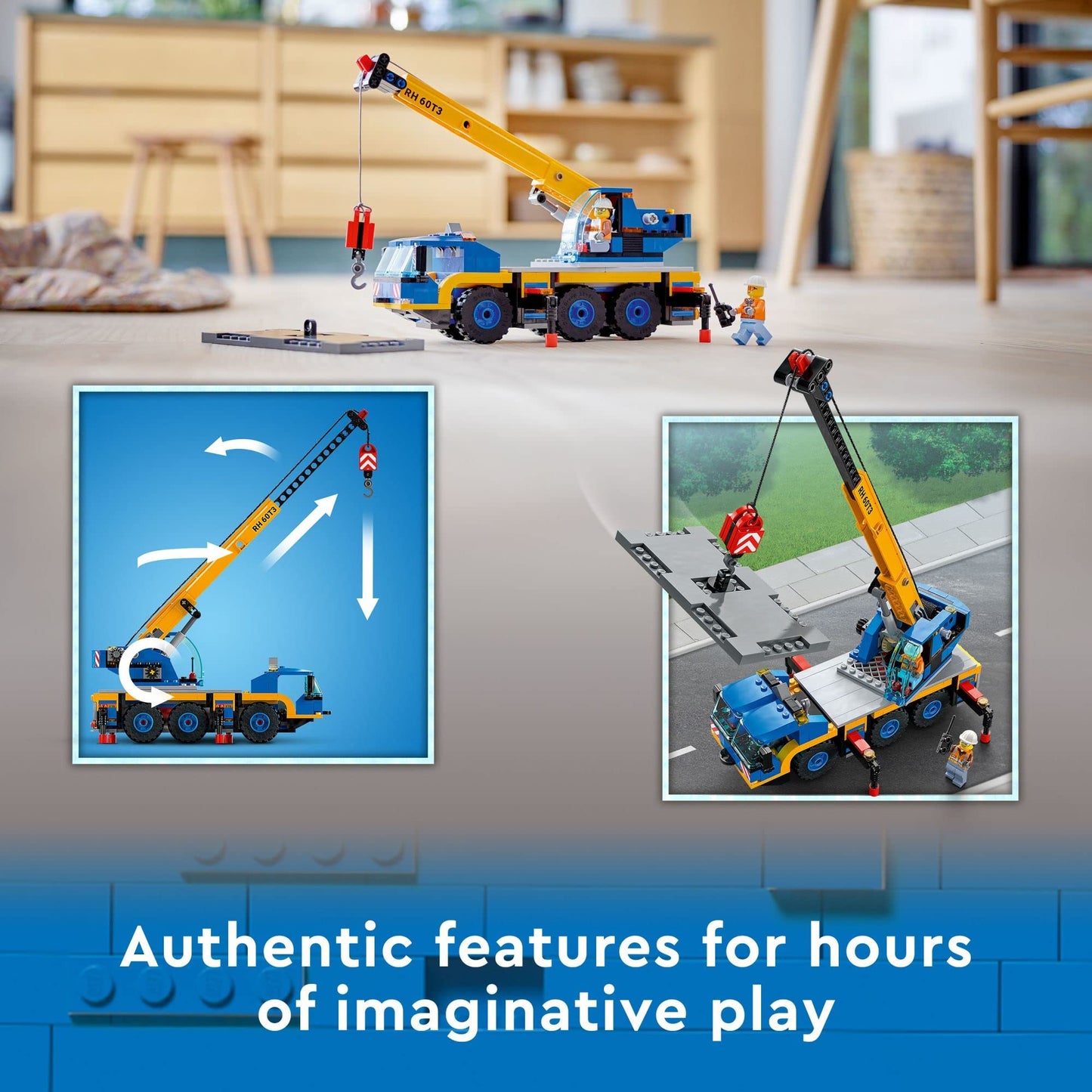 LEGO City Great Vehicles Mobile Crane Truck Toy Building Set 60324 - Construction Vehicle Model, Featuring 2 Minifigures with Tool Toys Kit and Road