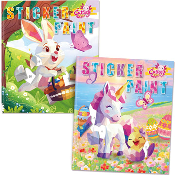 CutteeyFyry Paint by Number Sticker Book for Girls Kids - Road Trip & Airplane Activities Toys, Easter Basket Stuffers, Bunny Egg Unicorn, Birthday