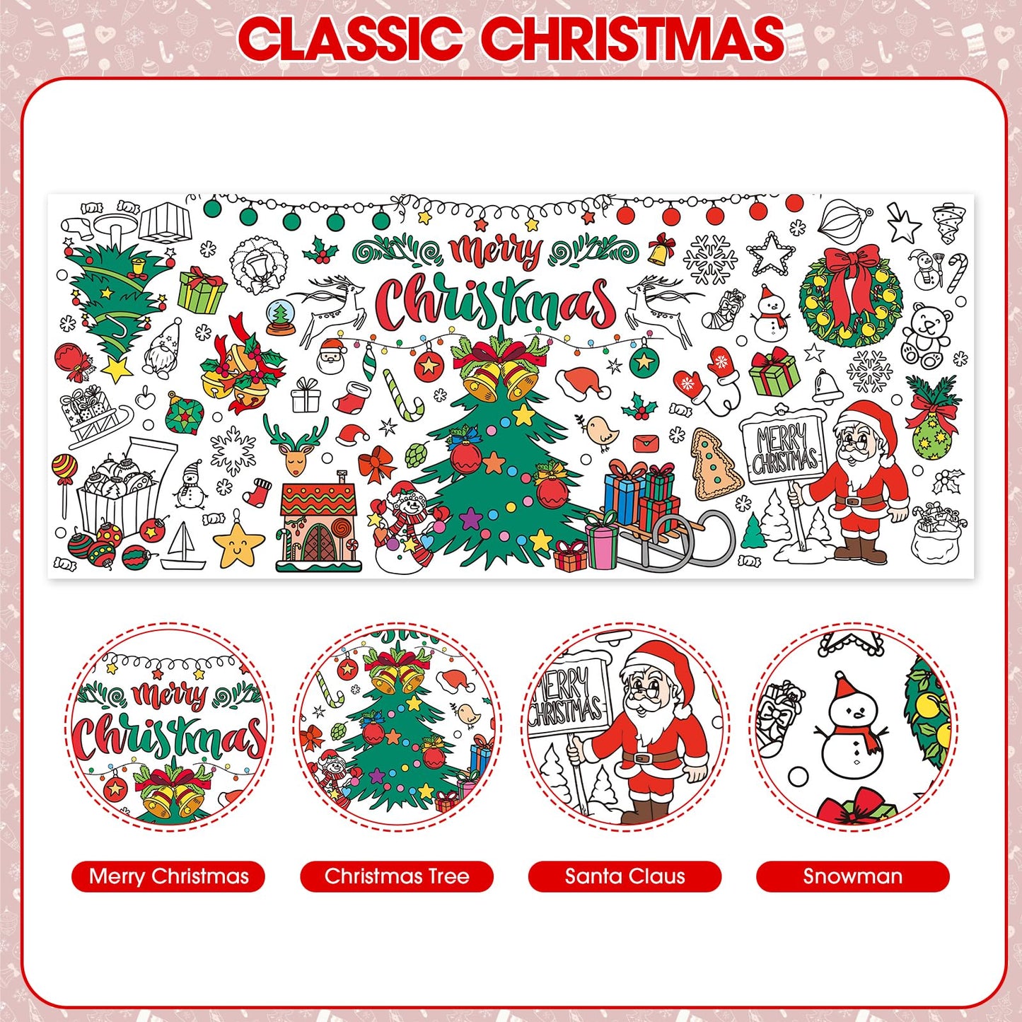 Litmitfu Giant Christmas Coloring Poster - Large Merry Christmas Coloring Tablecloth for Kids, Jumbo Xmas Paper Coloring Table Cloth Banner Activities