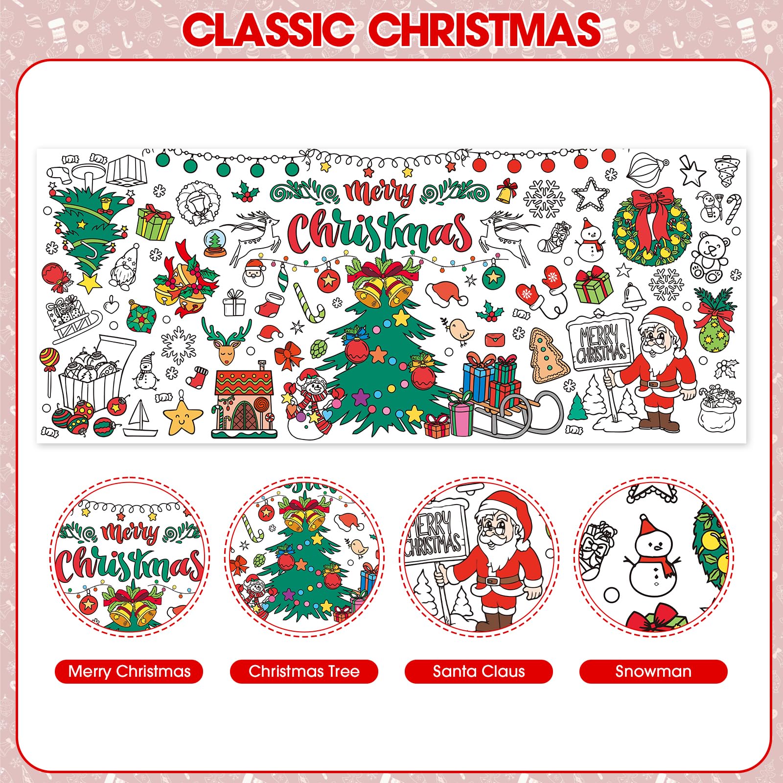 Litmitfu Giant Christmas Coloring Poster - Large Merry Christmas Coloring Tablecloth for Kids, Jumbo Xmas Paper Coloring Table Cloth Banner Activities
