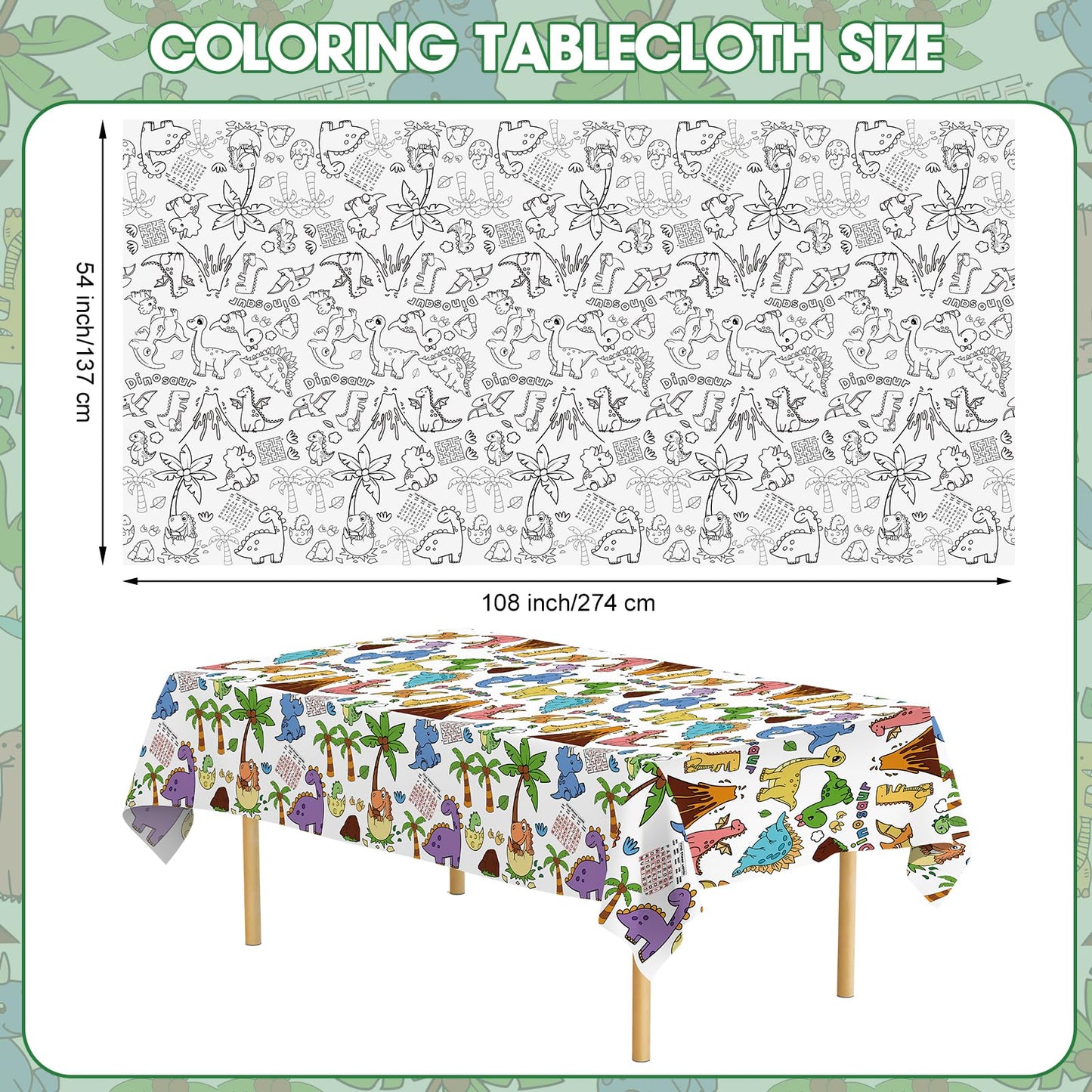 Litmitfu Dinosaur Coloring Tablecloth for Kids - Giant Dino Paper Activity Table Cover, Jumbo Animal Dino World Coloring Games Poster Crafts