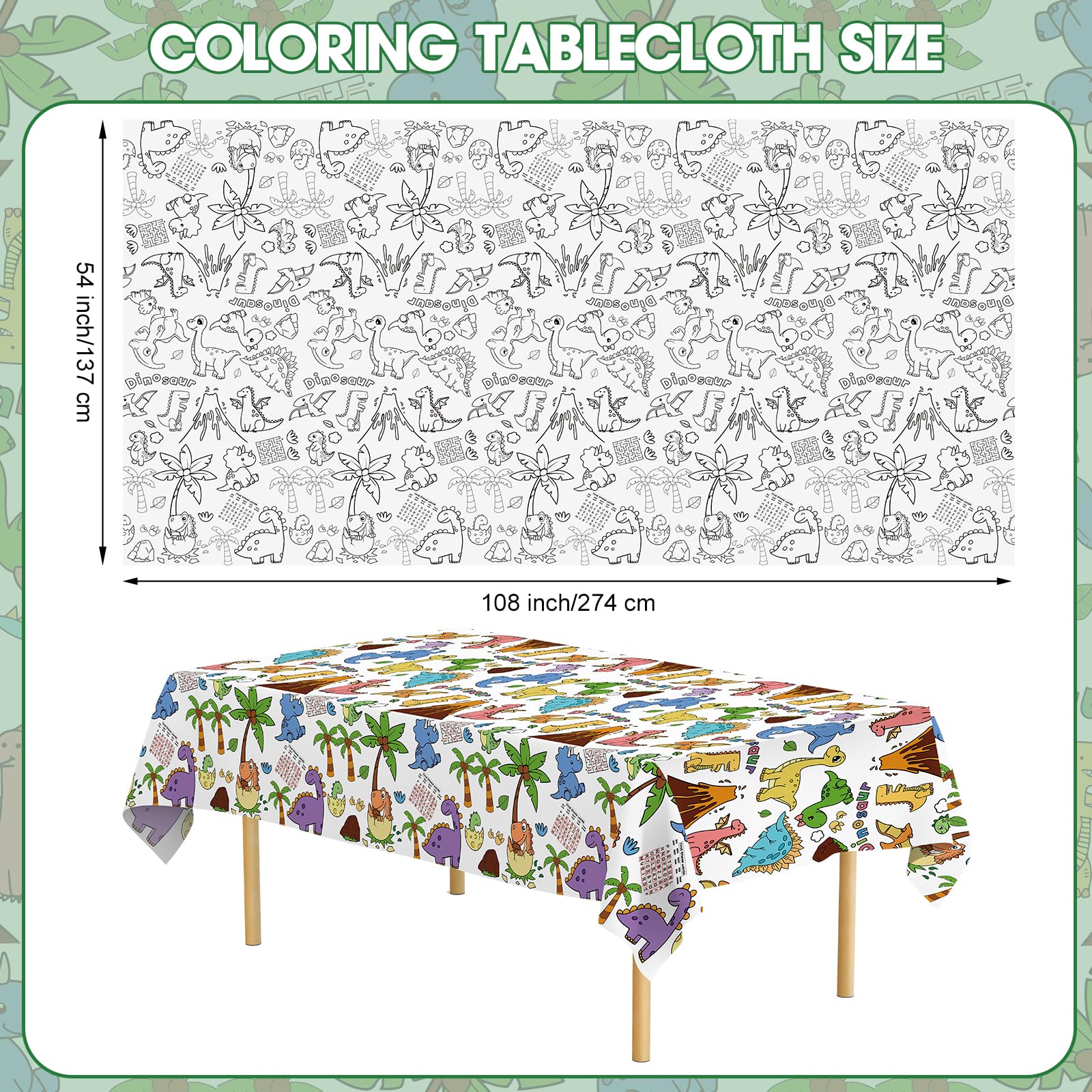 Litmitfu Dinosaur Coloring Tablecloth for Kids - Giant Dino Paper Activity Table Cover, Jumbo Animal Dino World Coloring Games Poster Crafts