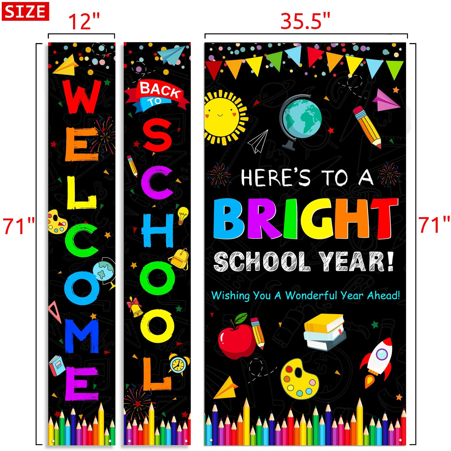 Back to School Decorations, First Day of School Decorations, 3PCS Welcome Back to School Banner, Wall Hanging Porch Banner for Classroom School