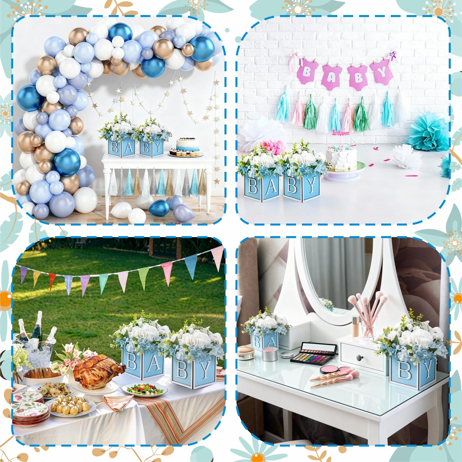 2 Set Baby Shower Centerpieces for Table 6 Inch Wooden Boxes with Rotatable Base Perfect for Boy Girl Neutra,Baby Shower, Gender Revea Party Table
