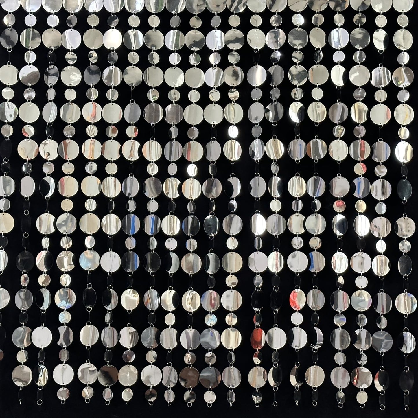 Silver Shimmer Wall Backdrop, 20 Packs Silver Sequin Curtain Circle Dots Garland for Wedding, Birthday, Bachelorette Party, 70s 80s 90s Theme Disco