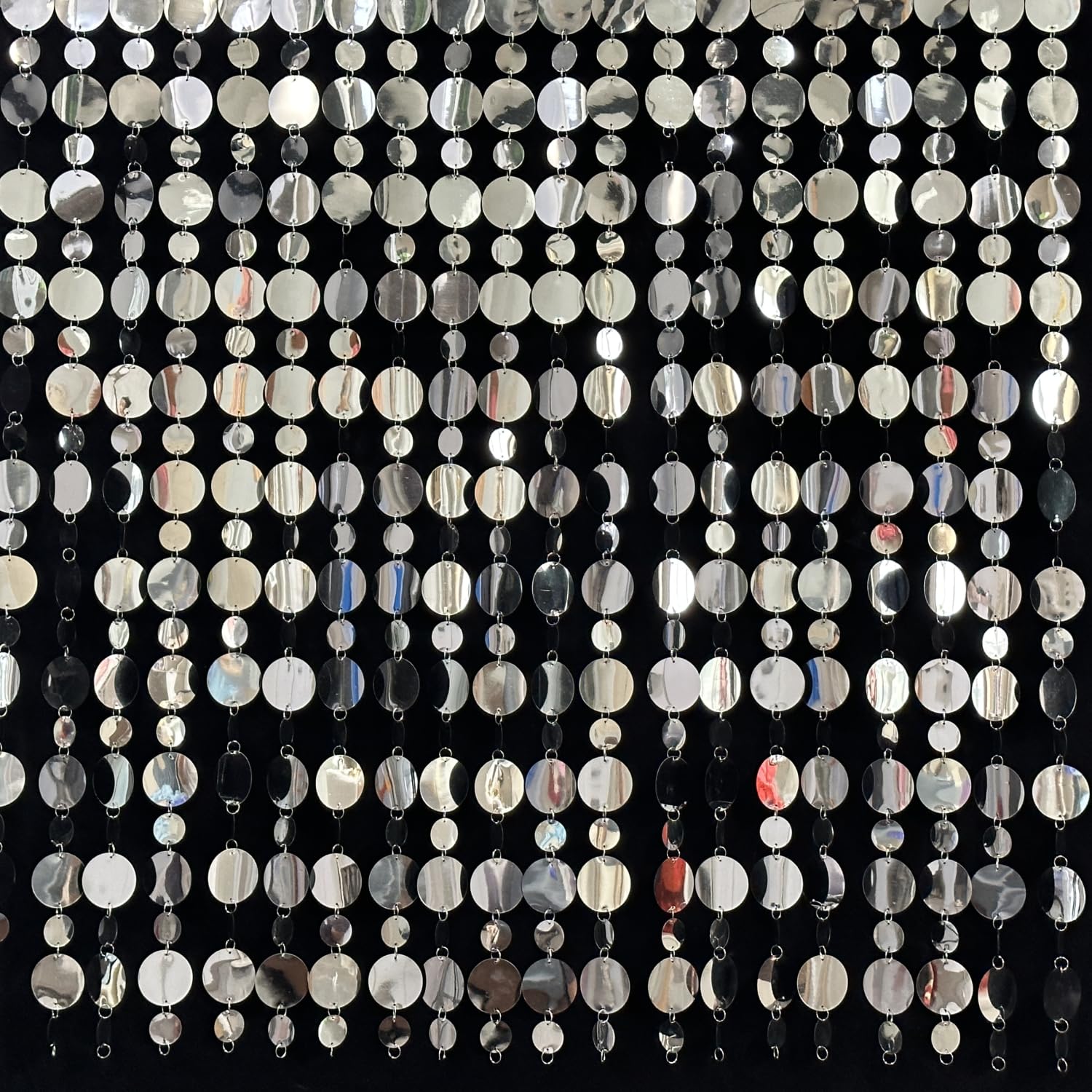 Silver Shimmer Wall Backdrop, 20 Packs Silver Sequin Curtain Circle Dots Garland for Wedding, Birthday, Bachelorette Party, 70s 80s 90s Theme Disco