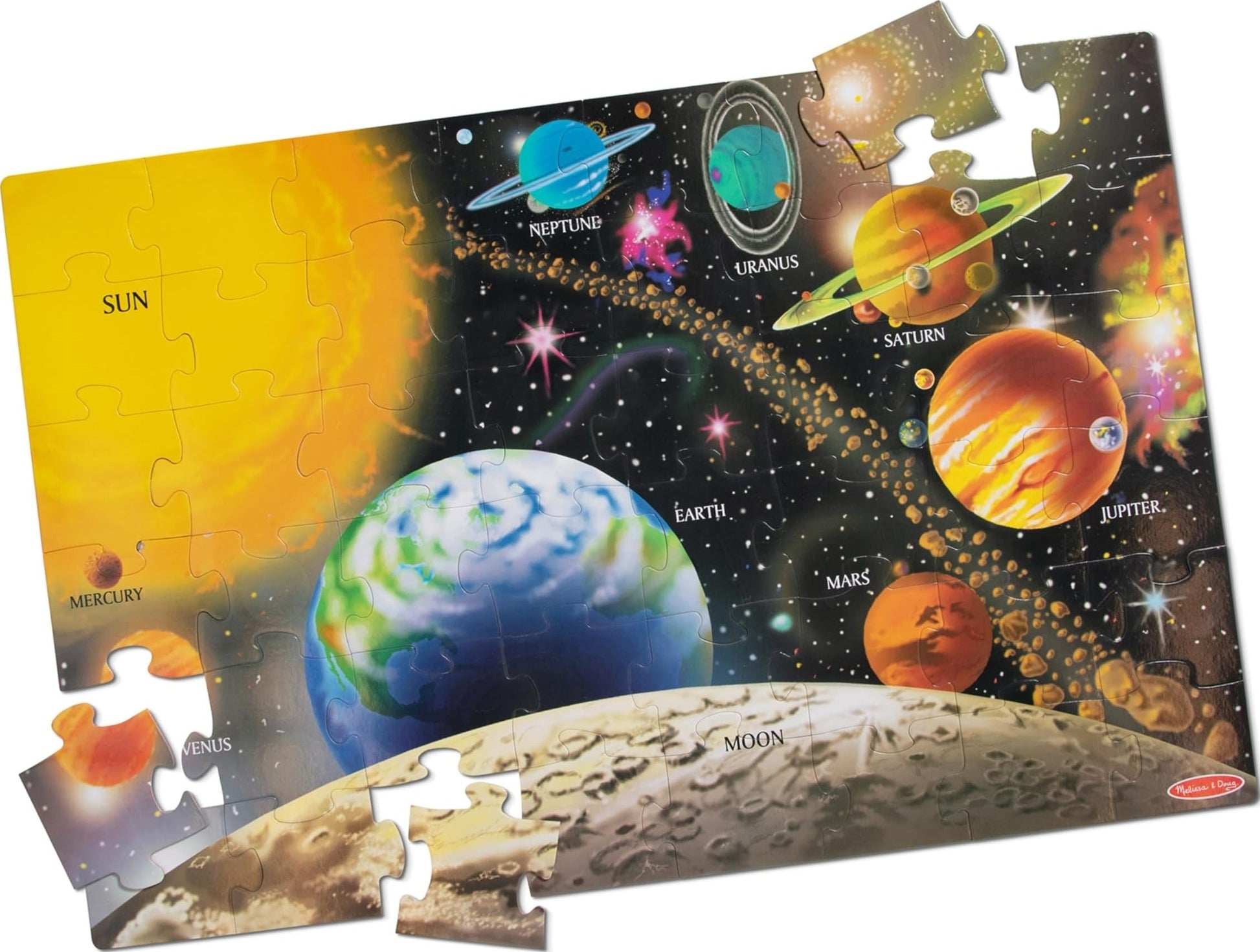 Melissa & Doug Solar System Floor Puzzle, 48 pc Jumbo Jigsaw Puzzle, Educational Screen Free Activity for Toddler, Preschoolers and Kids Ages 3+ (2 x