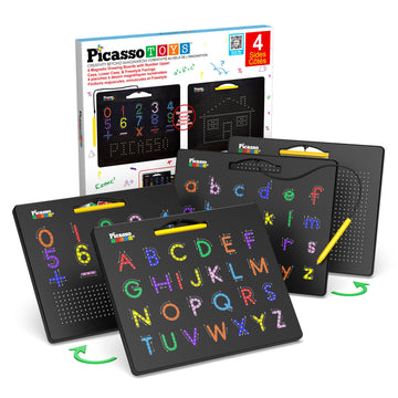 PicassoTiles 4-in-1 Magnetic Drawing Board for Kids 3+, 12x10 Inch Tablet Pad, Numbers, ABC Upper & Lower Case, Freestyle STEM Learning Toy, Travel
