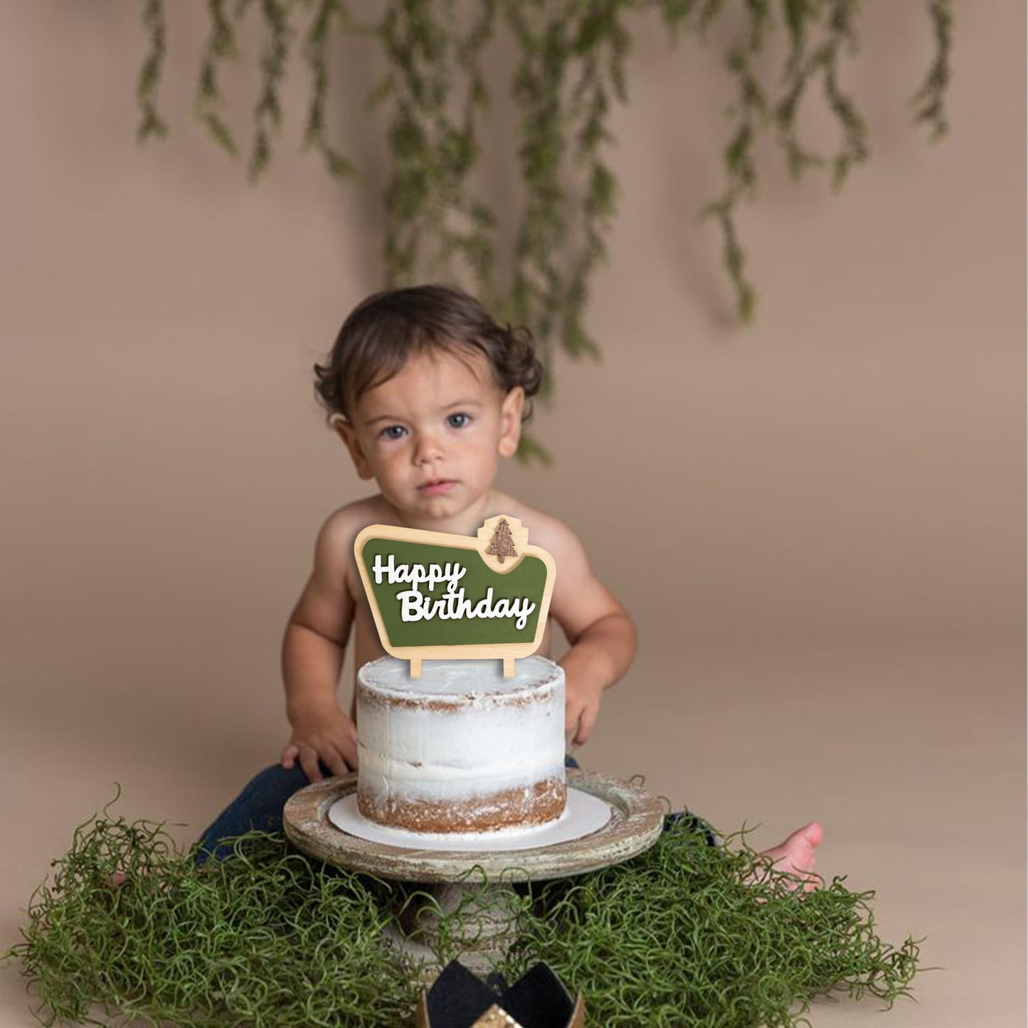 MUWEOL Happy Camper Wooden Cake Topper