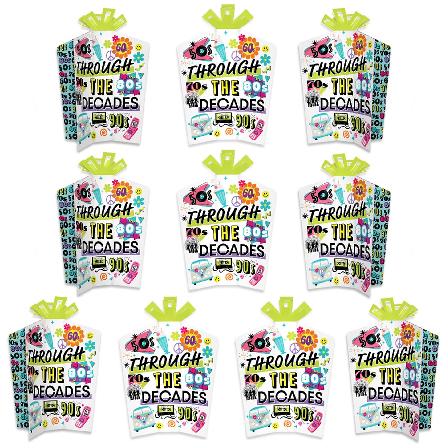Big Dot of Happiness Through the Decades - Table Decorations - 50s, 60s, 70s, 80s, and 90s Party Fold and Flare Centerpieces - 10 Count