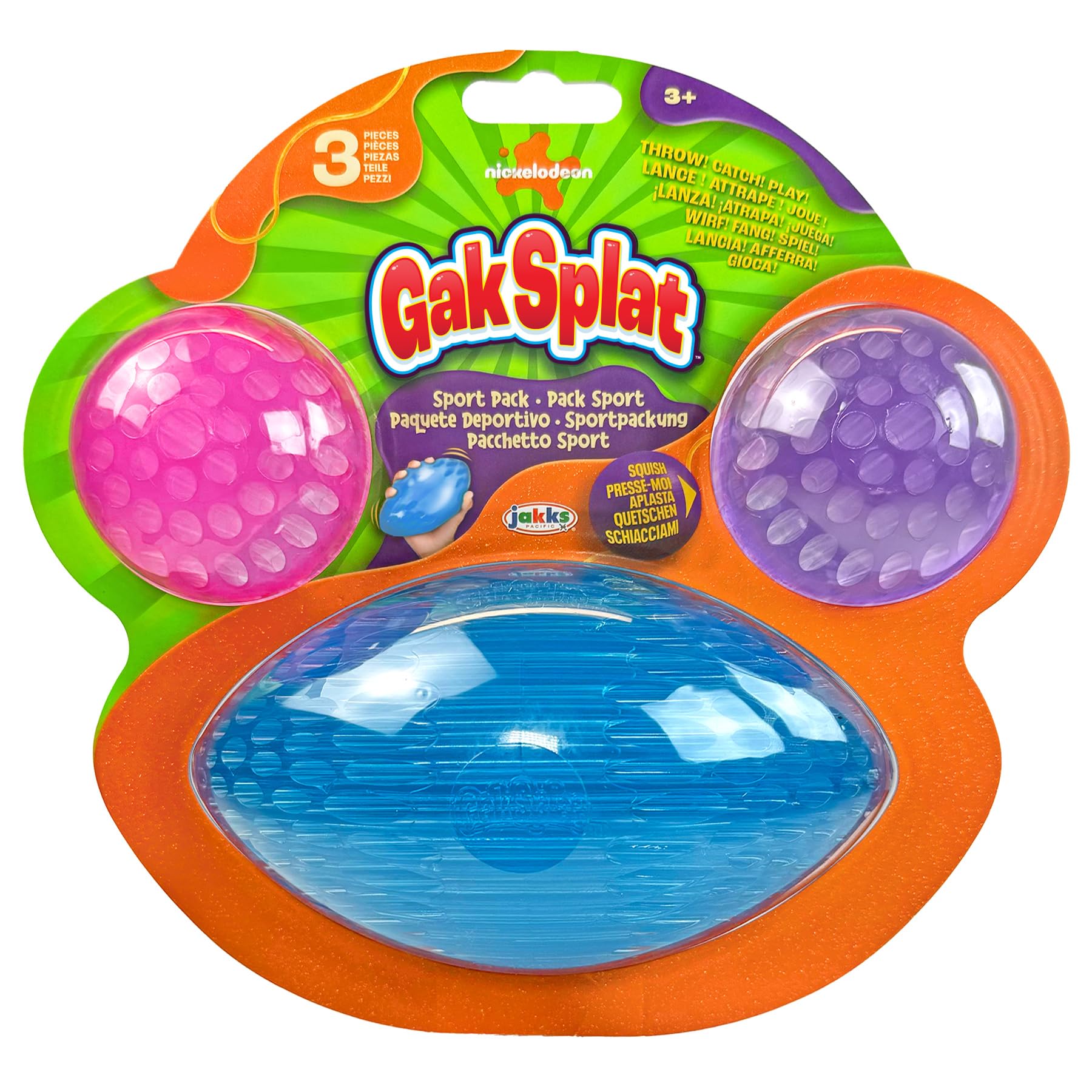 Nickelodeon Gak Splat 2 Balls + 1 Football Sport Ball 3-Pack Bundle, Throw, Catch, Play!