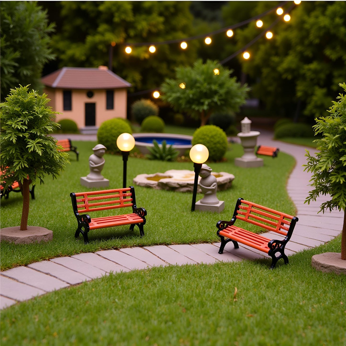 2 Pcs Miniature Park Bench Set, Mini Park Street Seats Bench Chairs Kit Dollhouse Furniture DIY Accessories for Fairy Garden Decor