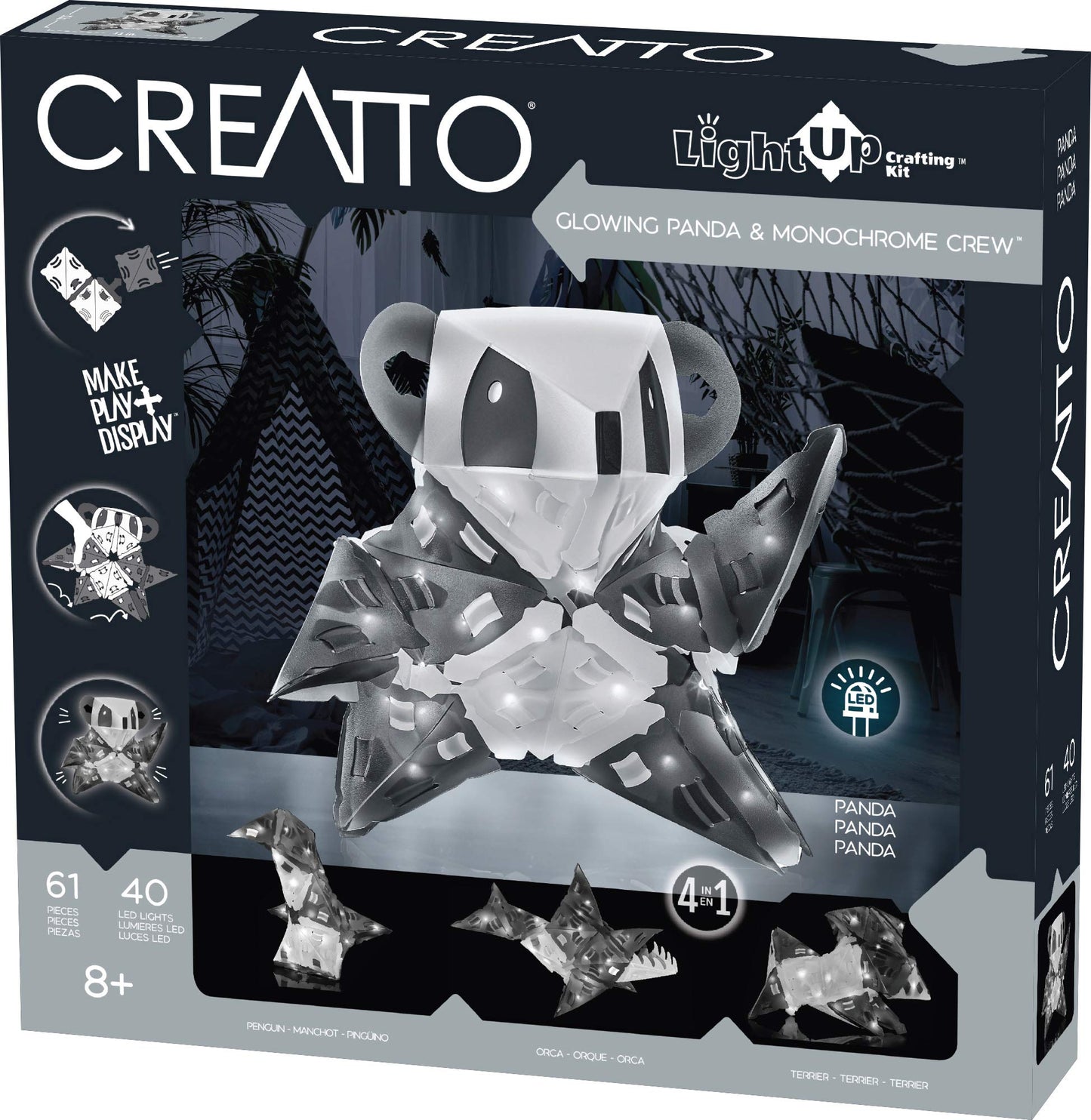 Creatto Glowing Panda & Monochrome Crew Light-Up 3D Puzzle Kit | Includes Creatto Puzzle Pieces to Make Your Own Illuminated Craft Creations | DIY