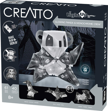 Creatto Glowing Panda & Monochrome Crew Light-Up 3D Puzzle Kit | Includes Creatto Puzzle Pieces to Make Your Own Illuminated Craft Creations | DIY