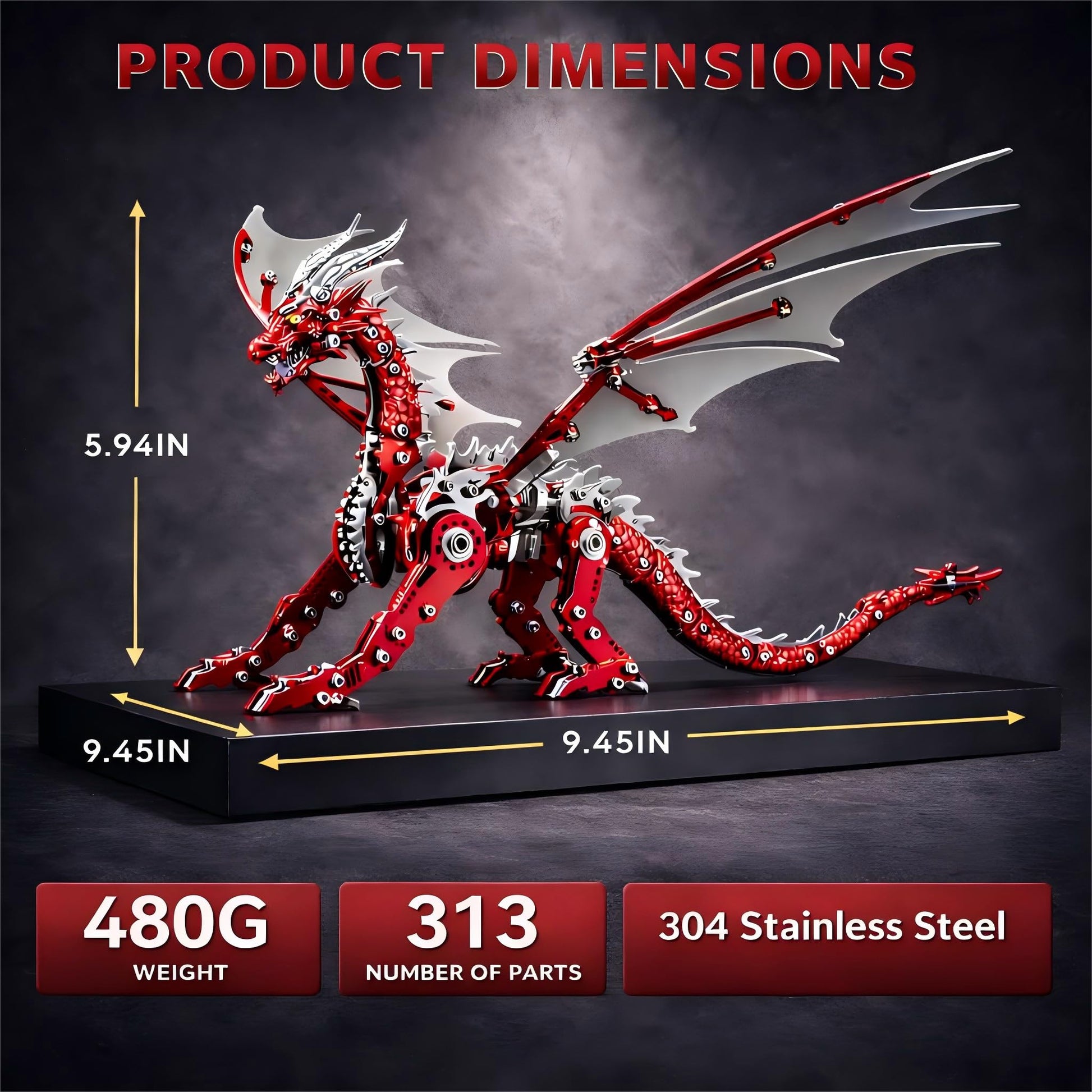 LONGPIN 3D Metal Puzzles for Adults, Mechanical Dragon Model Kit