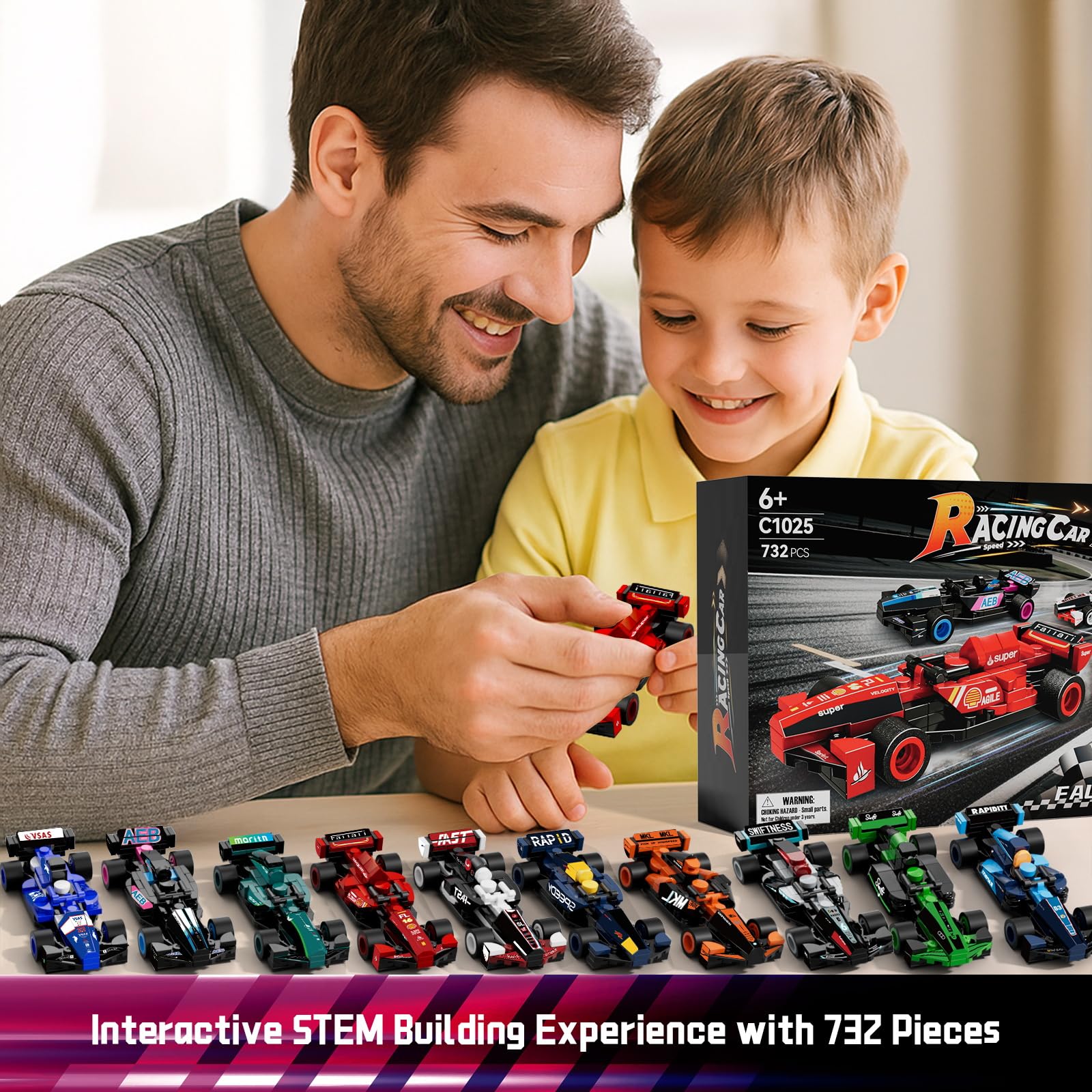 KOJAYHOL F1 Racing Car Building Block, F1 Speed Champions Toy,732 Pcs Model Car Kit, 10 Pack-Building Sets for Kids, Boys & Girls, Adults, Home Decor
