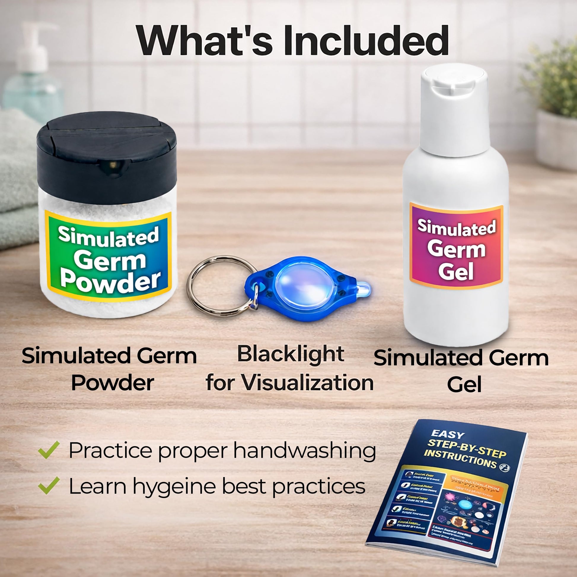 ES EVVIVA SCIENCES Germ Simulation Science Kit - Glow-in-the-Dark Powder & Gel - Blacklight Reactive Demonstration - Classroom Lab Activity - Ages 16+