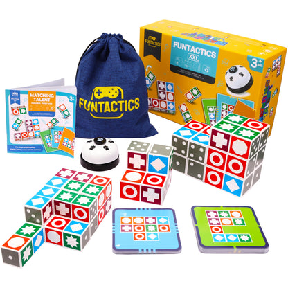 BWMB GROUP XXL Funtactics Wooden Matching Game Puzzle 3.0 Games, Pattern Block Match Puzzles Building Cubes with Bell for Kids and Adults Toys Board