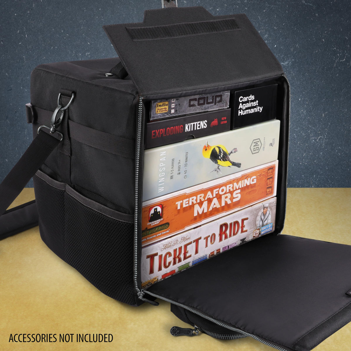 ENHANCE Board Game Shoulder Bag - Collector's Edition Board Game Storage with Shoulder Strap and Accessories Pockets for Dice, Cards, More