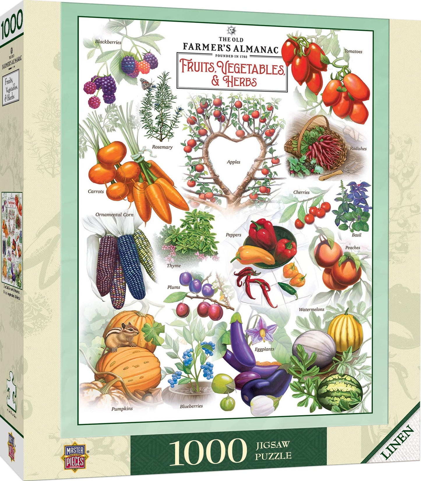 MasterPieces 1000 Piece Jigsaw Puzzle for Adults, Family, Or Youth - Farmer's Almanac; Fruits Vegetables and Berries - 19.25"x26.75"