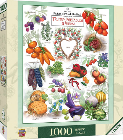 MasterPieces 1000 Piece Jigsaw Puzzle for Adults, Family, Or Youth - Farmer's Almanac; Fruits Vegetables and Berries - 19.25"x26.75"