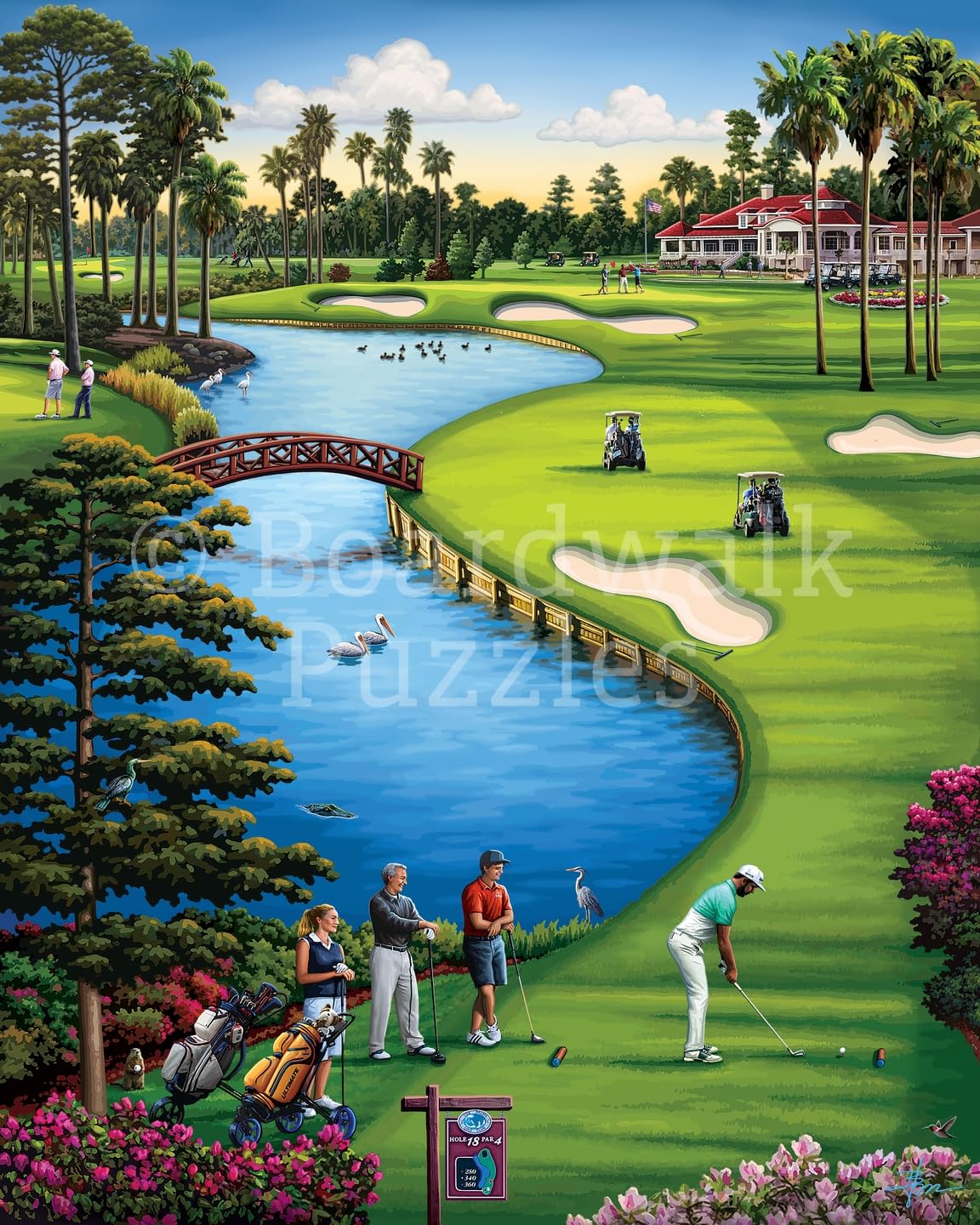 Boardwalk 18th Hole 1000 Piece Jigsaw Puzzle Fun Scenic Golf Puzzles with Premium Box, Gift for Adults and Family 19"x26"