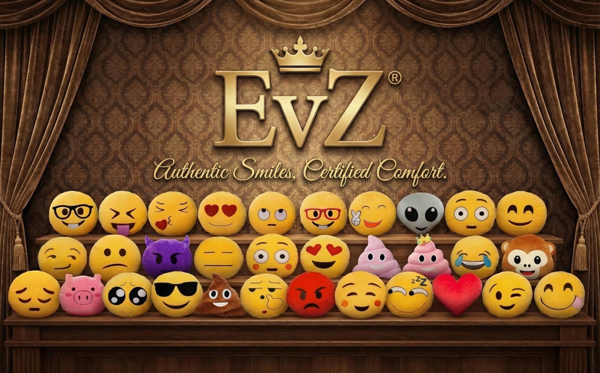 EvZ Official Certified Heart Eyes Emoji Pillow - 32cm Large Soft Plush Smiley Face Emoticon Cushion - Cute Decorative Stuffed Toy for Couch, Bed, Kids