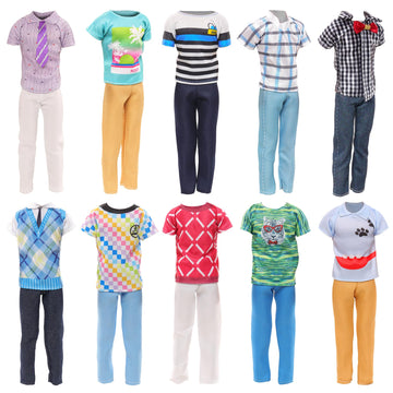 BARWA Lot 3 Sets Fashion Outfit Clothes 3 Tops with 3 Trousers for 12 inch Boy Friend Doll