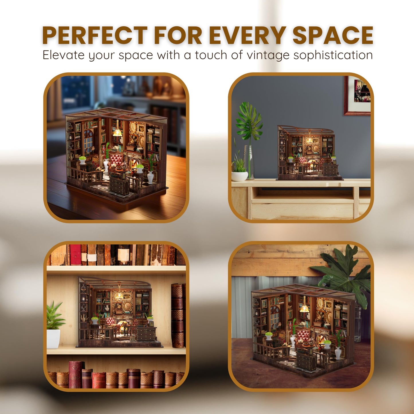 Left Bank Study DIY Book Nook Kit for Adults - 3D Wooden Puzzles for Adults Miniature Library with LED Light, 248 Pieces, Book Nook Shelf Insert
