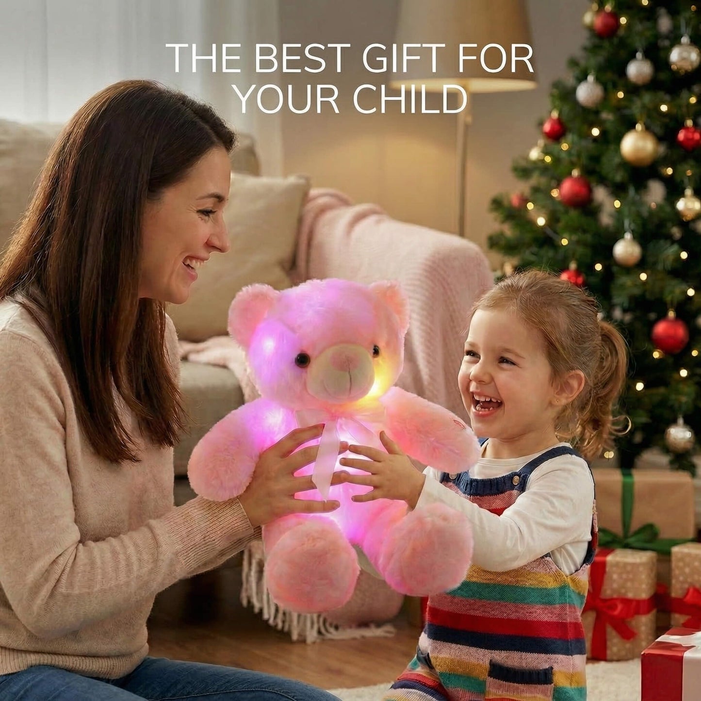 sofipal Light Up Teddy Bear Stuffed Animal, 18" LED Glow Plush Toy with Night Light, Soft Luminous Bear Toy for Kids Girls, Birthday Valentines (Pink)