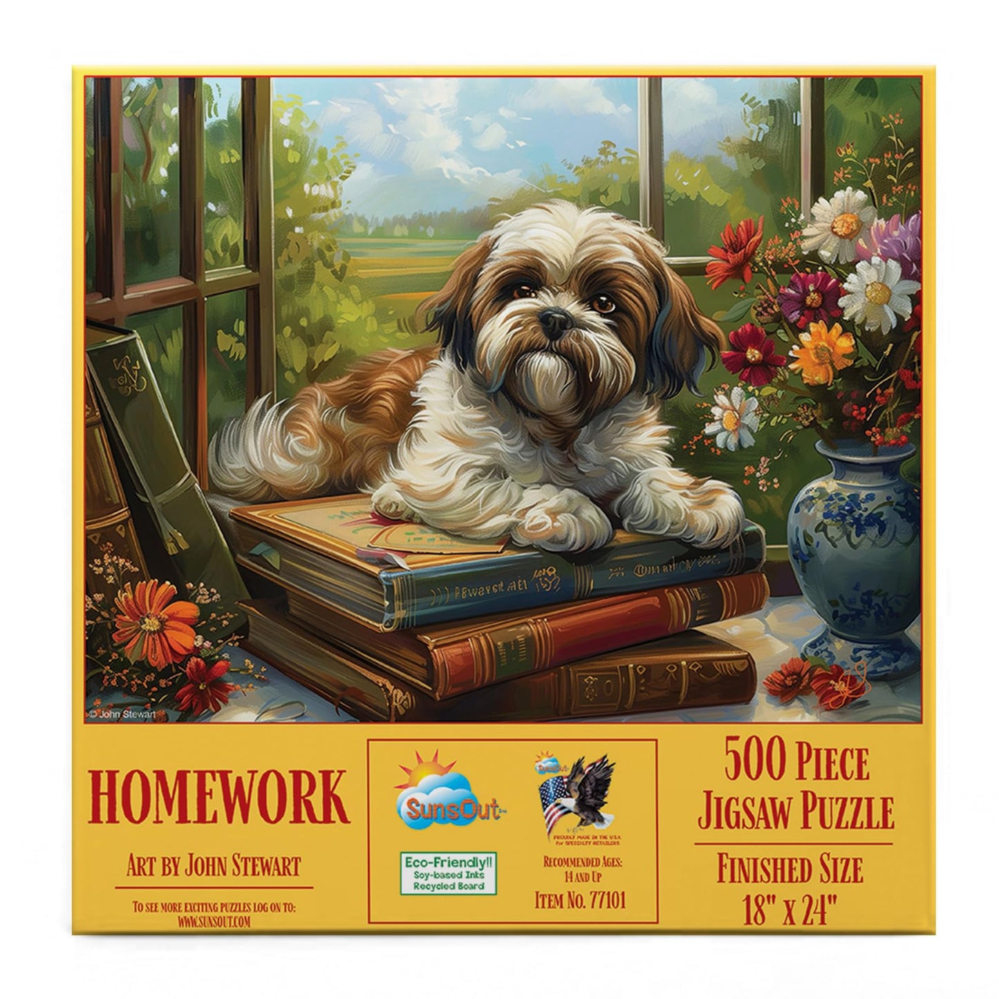 SunsOut Homework Shih Tsu Dog 500 piece Jigsaw Puzzle for Adults - Animals, John Stewart - 18" x 24" MPN# 77101