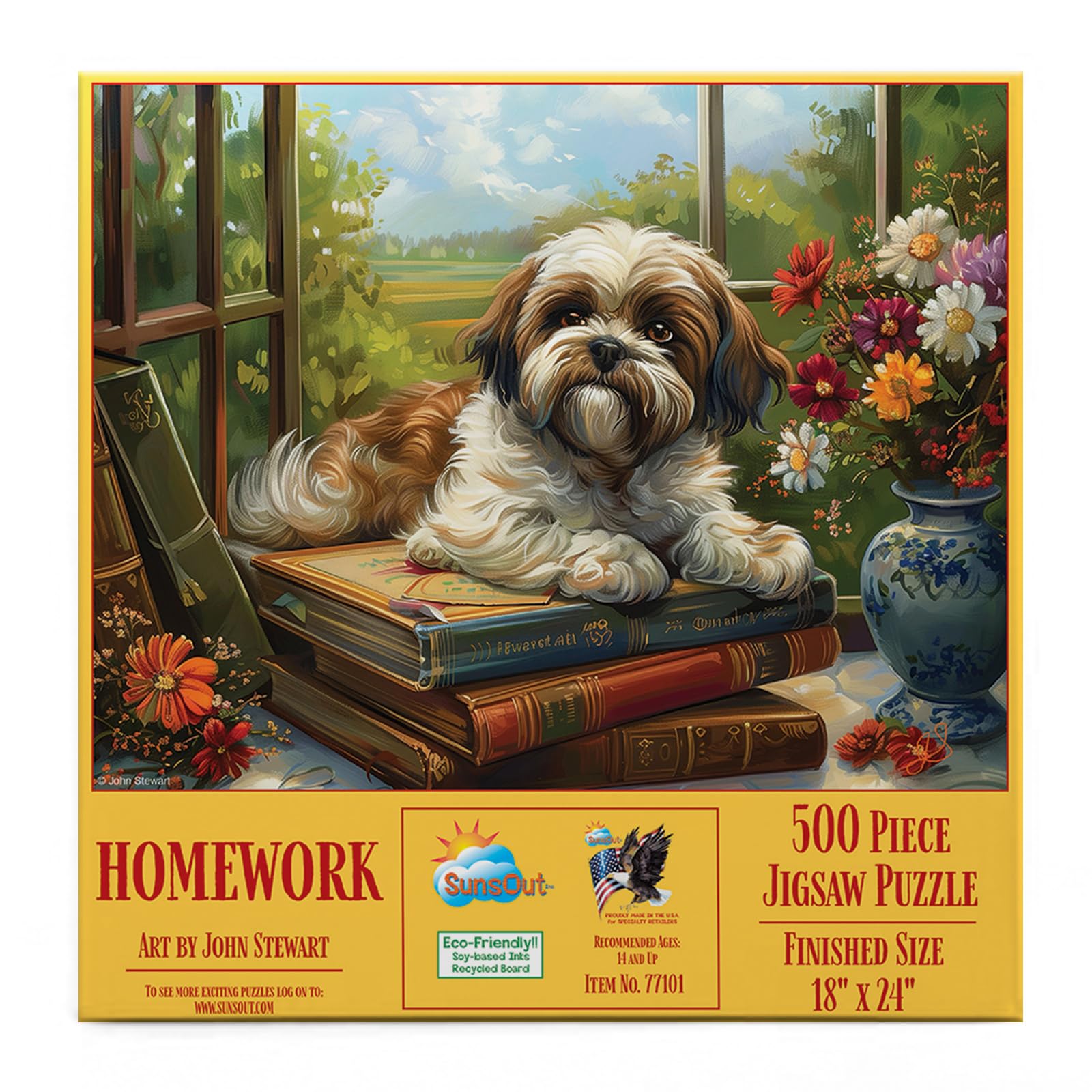 SunsOut Homework Shih Tsu Dog 500 piece Jigsaw Puzzle for Adults - Animals, John Stewart - 18" x 24" MPN# 77101