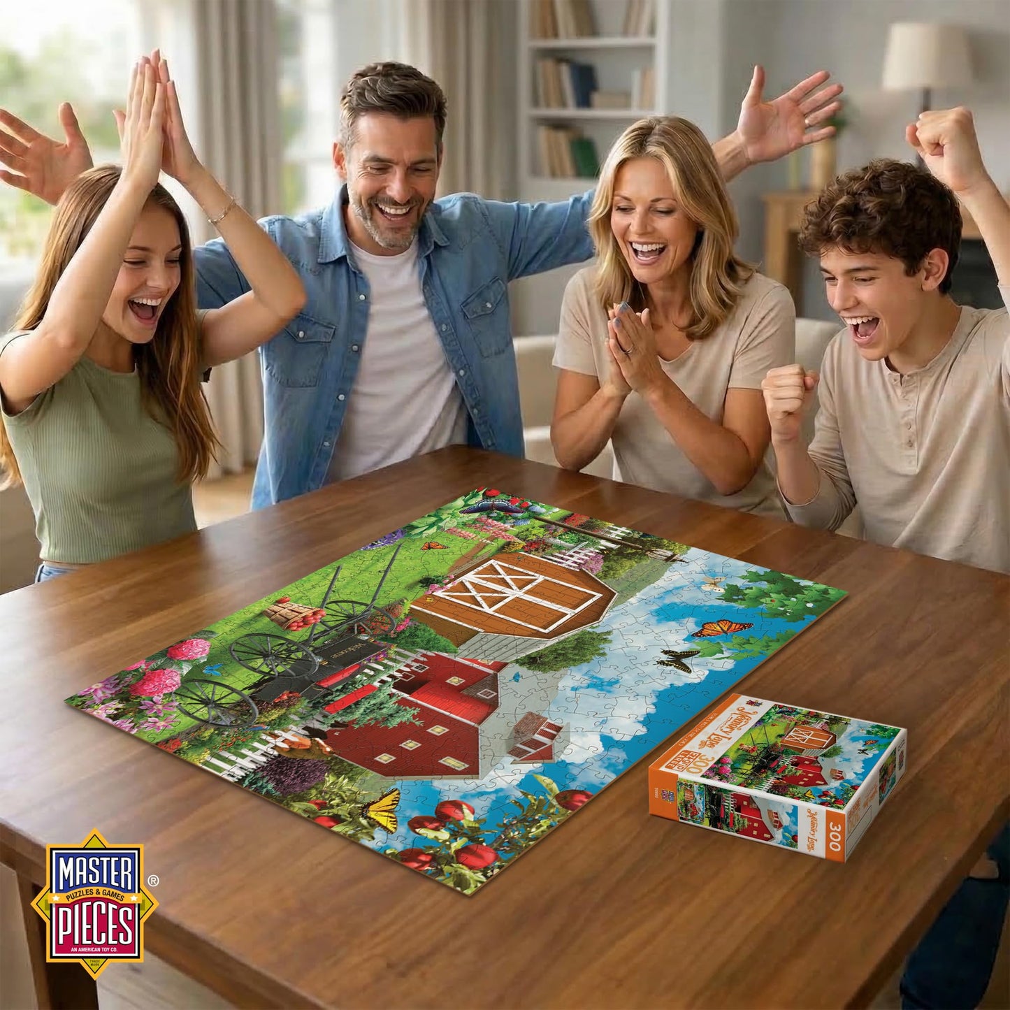 MasterPieces - 300 Piece Jigsaw Puzzle, Large EZ Grip Shapes, Barnyard Beauties, Fun for Adults, Seniors, Family, Kids, Non-Glare Finish, 18"x24"