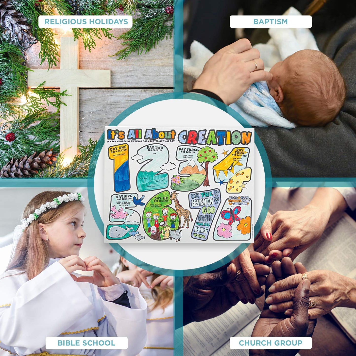 Fun Express Color Your Own All About Creation Poster - Set of 30 - Religious Crafts for Kids and Sunday School Activities VBS 2026